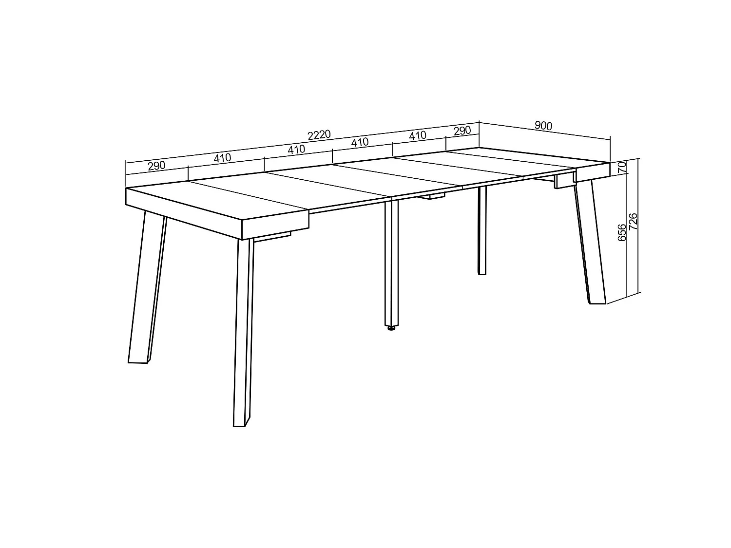 Consolle allungabile, 222x90x73cm, Per 10 persone, Gambe in legno, Rovere e bianco