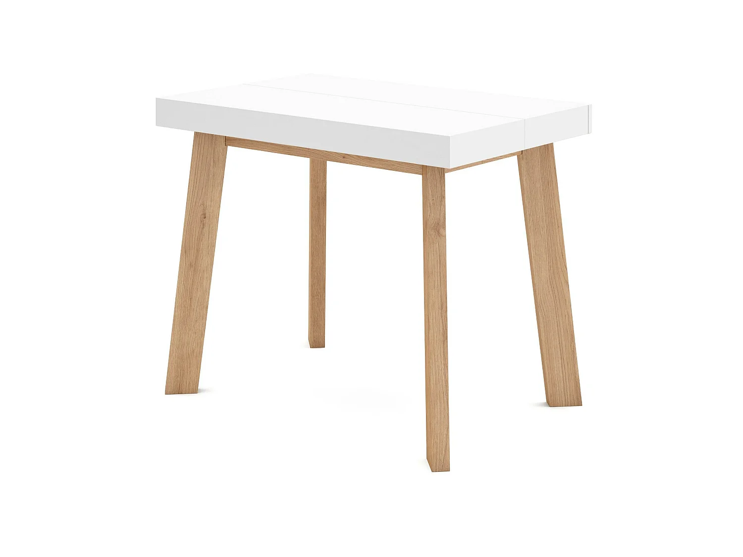 Consolle allungabile, 222x90x73cm, Per 10 persone, Gambe in legno, Rovere e bianco