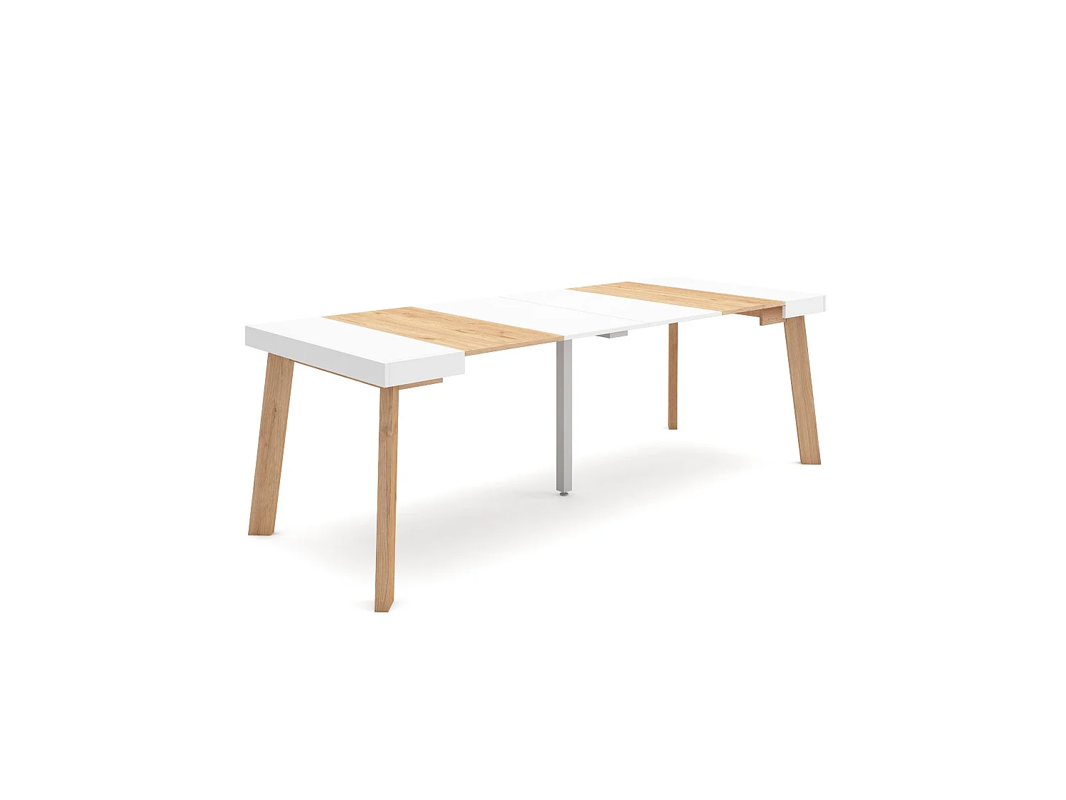 Mesa Consola Extensível, 222x90x73cm, Para 10 pessoas, Pés de madeira, Carvahlo e branco