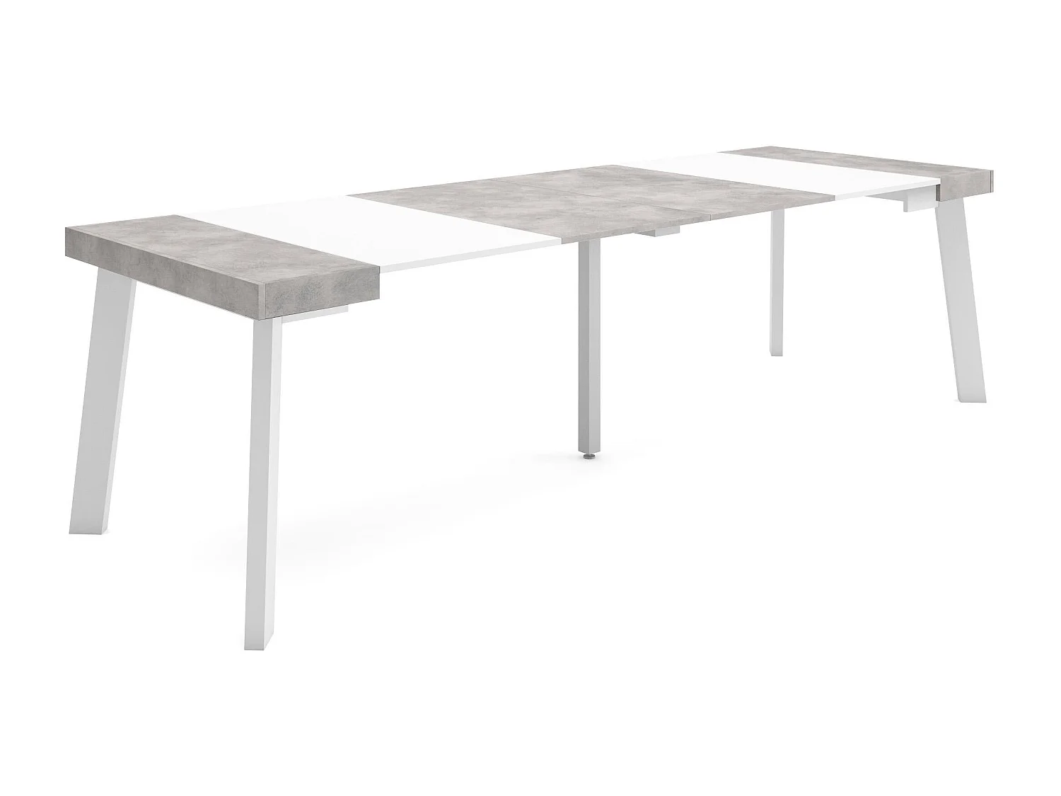 Uitschuifbare Consoletafel, 262x90x73cm, Voor 12 personen, Houten poten, Wit en Cement