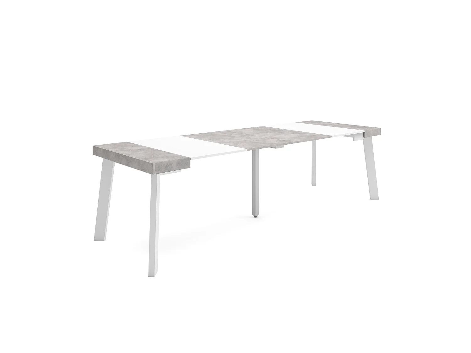 Uitschuifbare Consoletafel, 262x90x73cm, Voor 12 personen, Houten poten, Wit en Cement