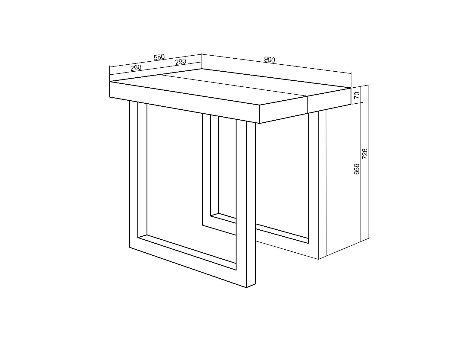 Table console extensible, 302x90x73cm, Pour 14 personnes, Pieds bois massif, Chêne et noir
