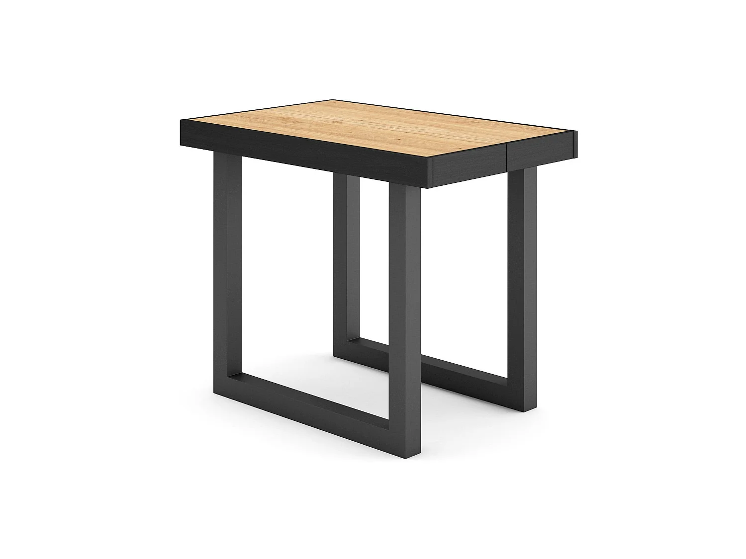Table console extensible, 302x90x73cm, Pour 14 personnes, Pieds bois massif, Chêne et noir