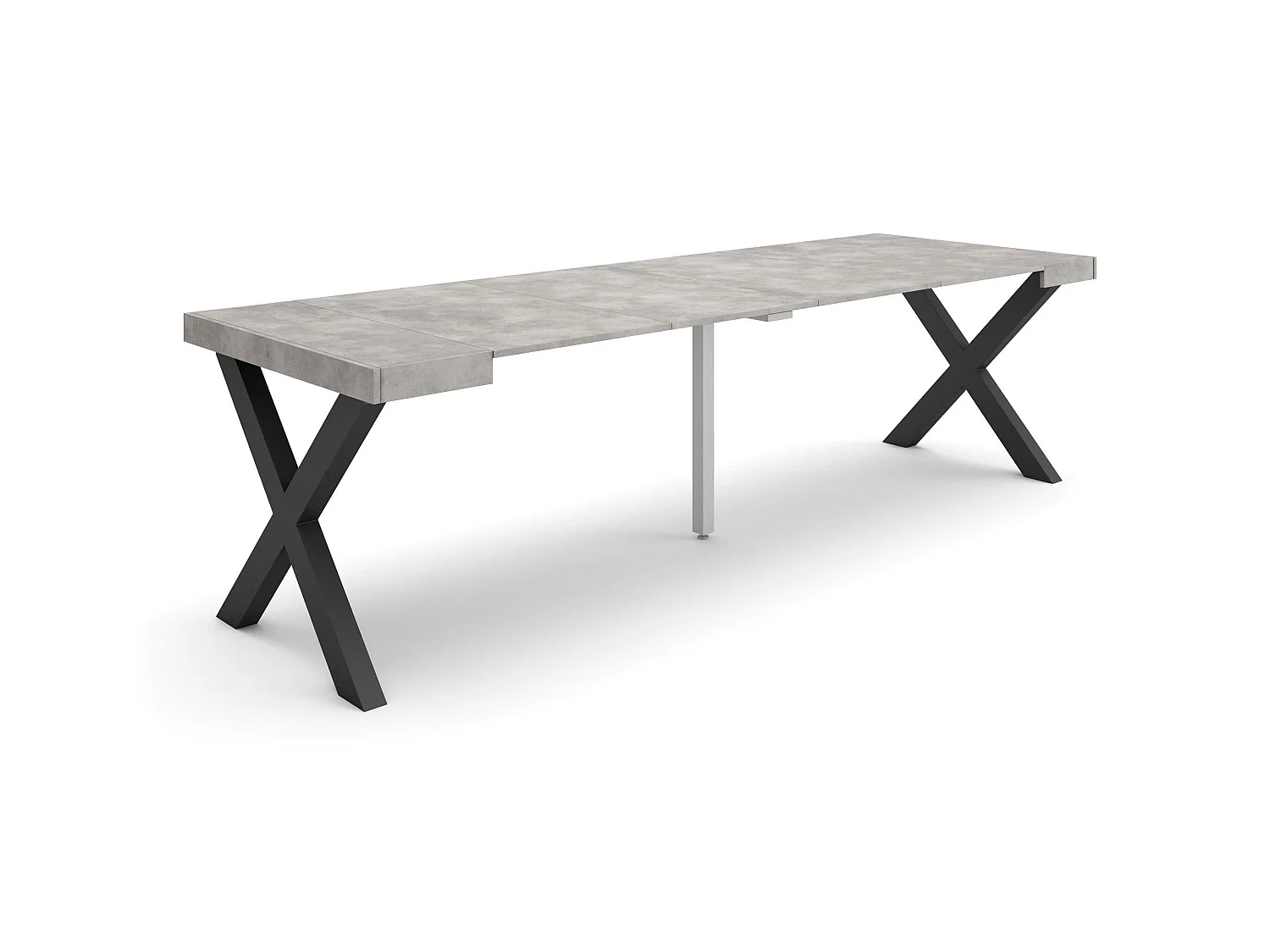 Table console extensible, 262x90x73cm, Pour 12 personnes, Pieds bois massif, Ciment