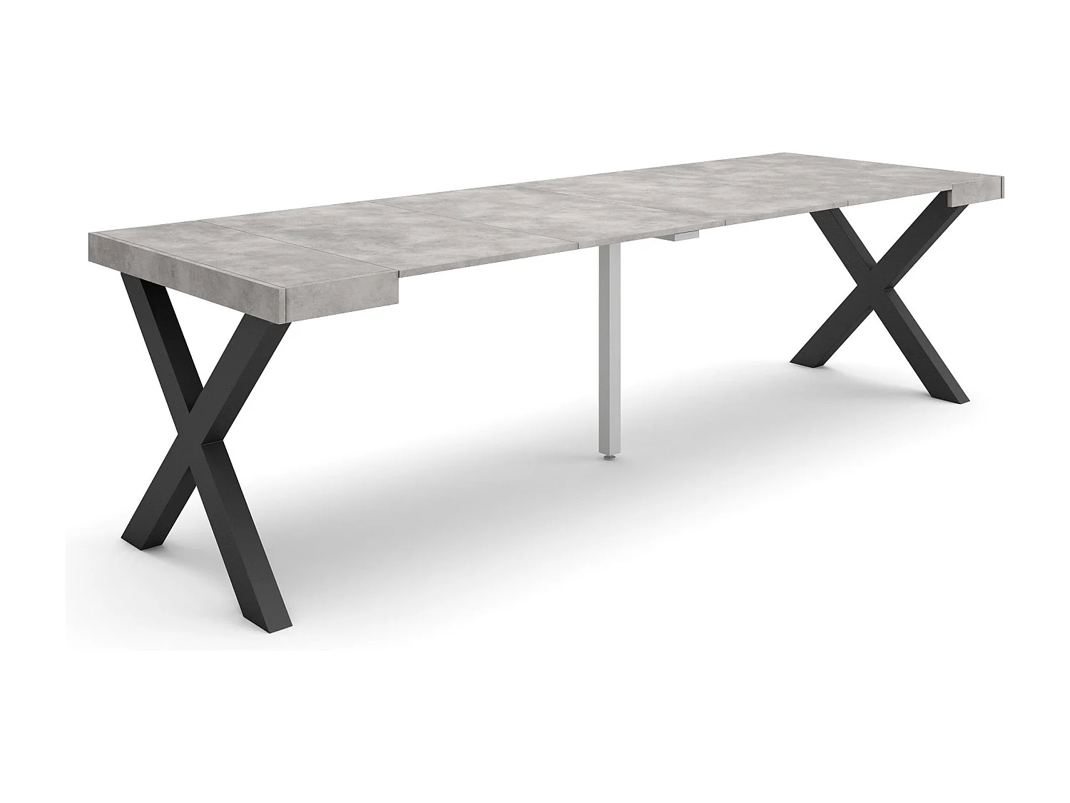 Table console extensible, 262x90x73cm, Pour 12 personnes, Pieds bois massif, Ciment
