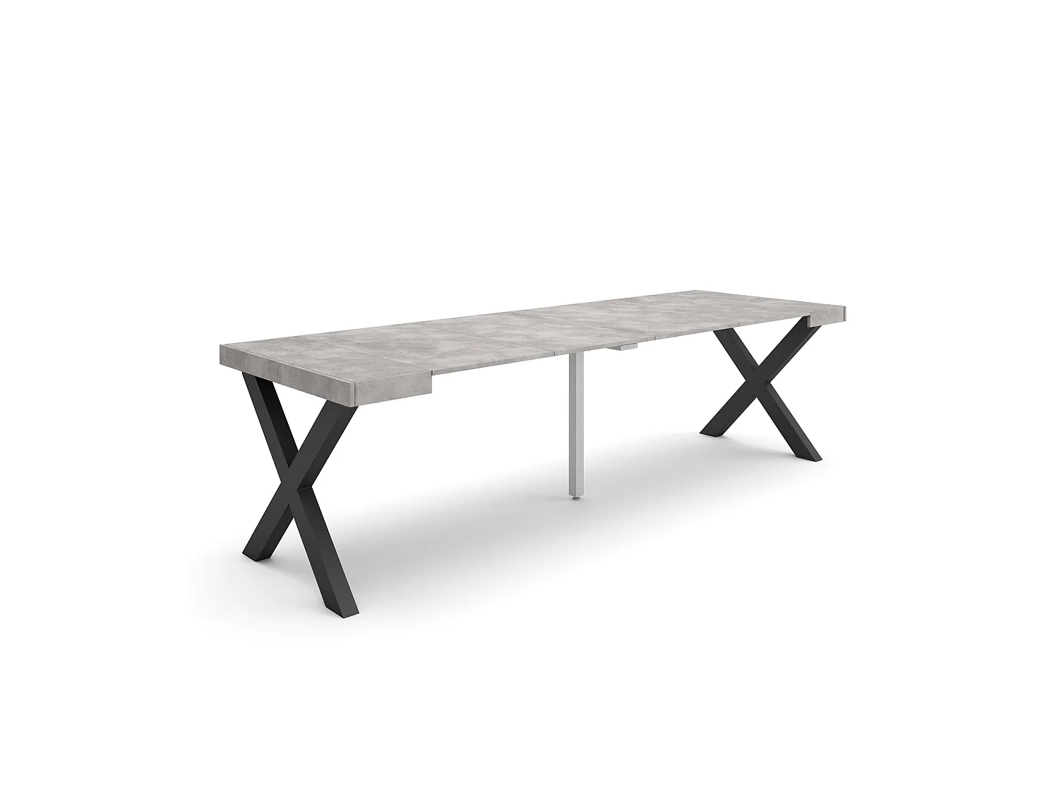 Table console extensible, 262x90x73cm, Pour 12 personnes, Pieds bois massif, Ciment