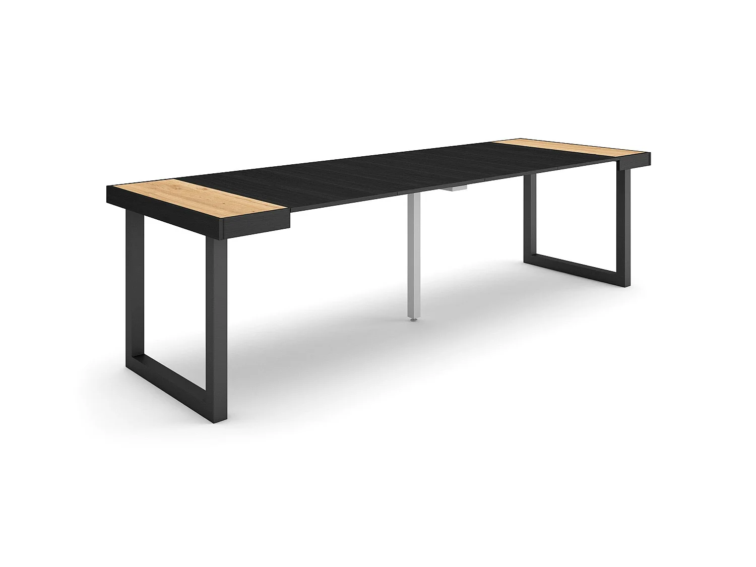 Table console extensible, 262x90x73cm, Pour 12 personnes, Pieds bois massif, Chêne et noir