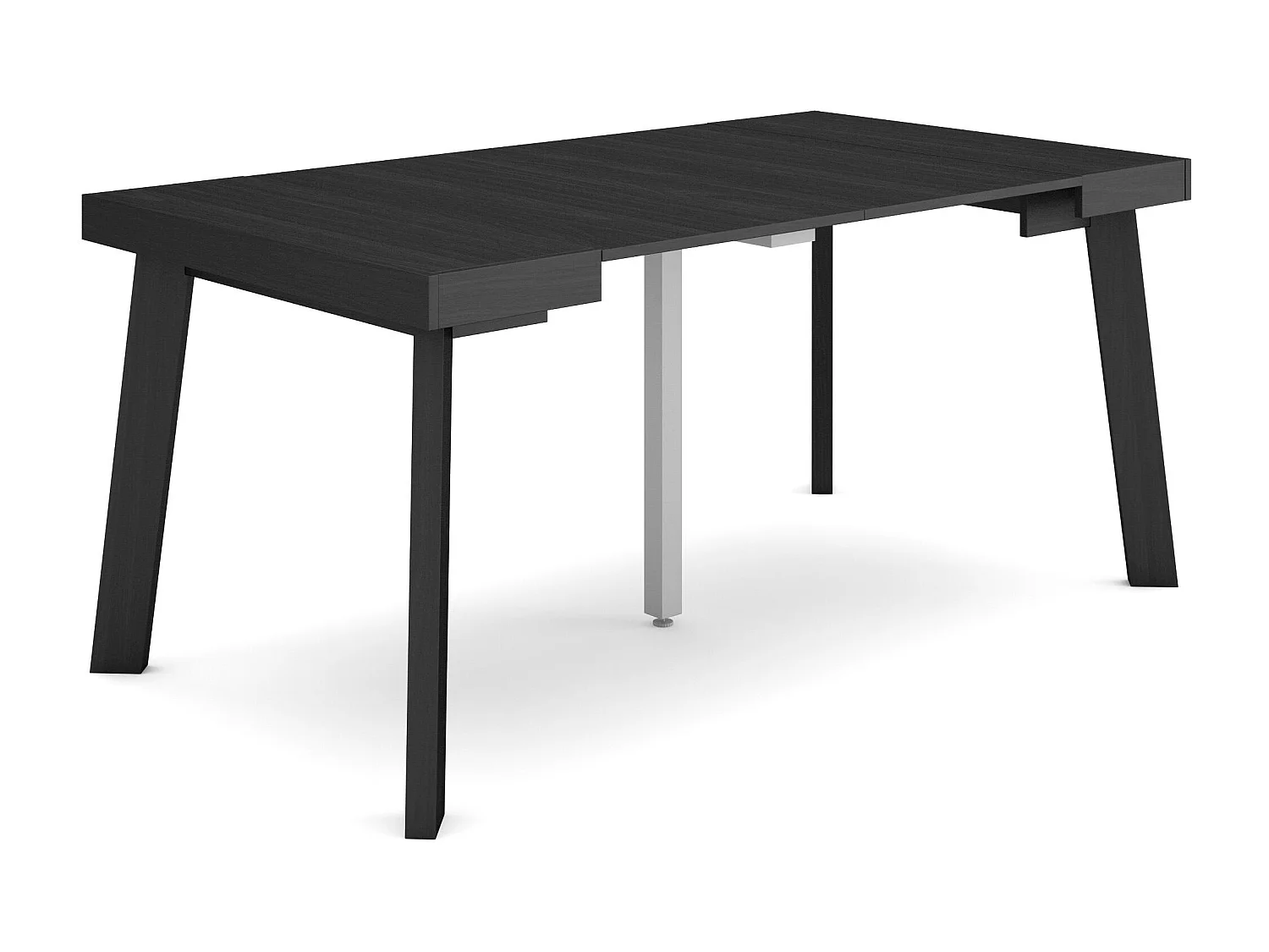 Ausziehbarertisch, 160x90x73cm, Für 8 Gäste, Hölzerne Beine, Schwarz