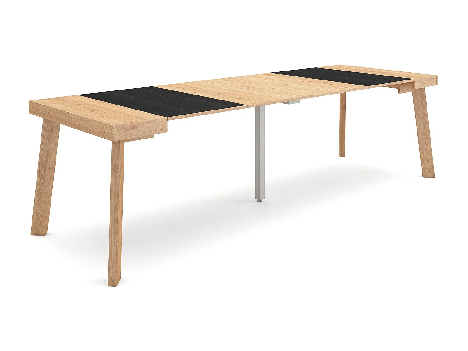 Mesa Consola Extensível, 262x90x73cm, Para 12 pessoas, Pés de madeira, Carvahlo e preto