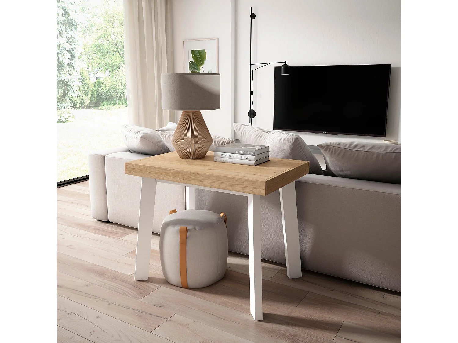 Table console extensible, 180x90x73cm, Pour 8 personnes, Pieds en bois, Chêne