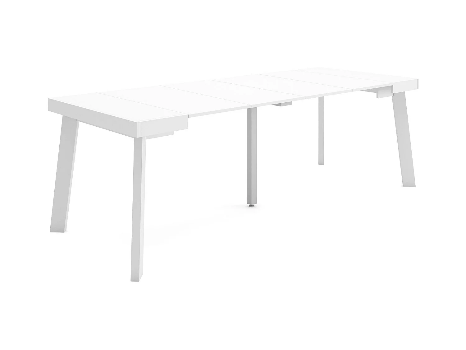 Table console extensible, 222x90x73cm, Pour 10 personnes, Pieds en bois, Blanc