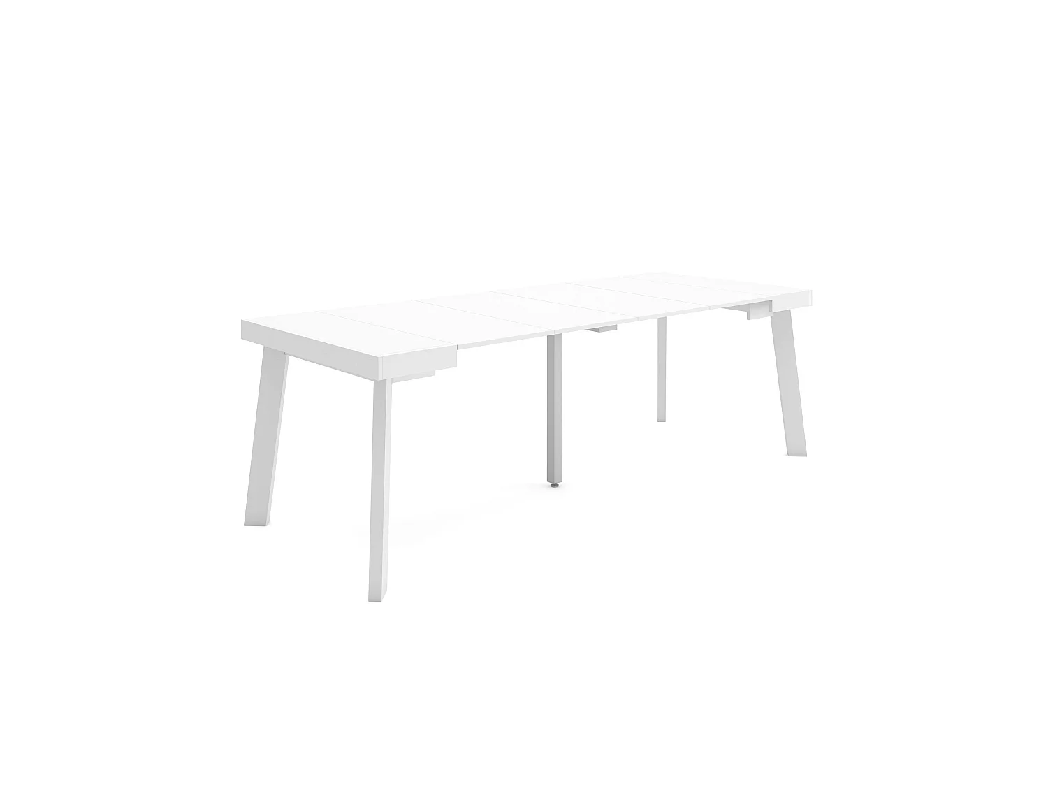 Table console extensible, 222x90x73cm, Pour 10 personnes, Pieds en bois, Blanc