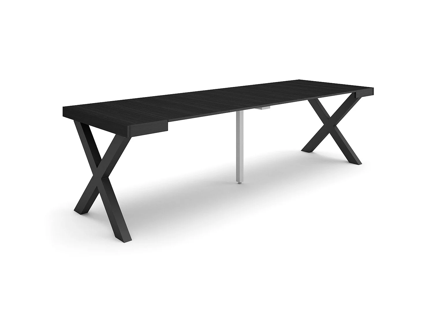Table console extensible, 262x90x73cm, Pour 12 personnes, Pieds bois massif, Noir