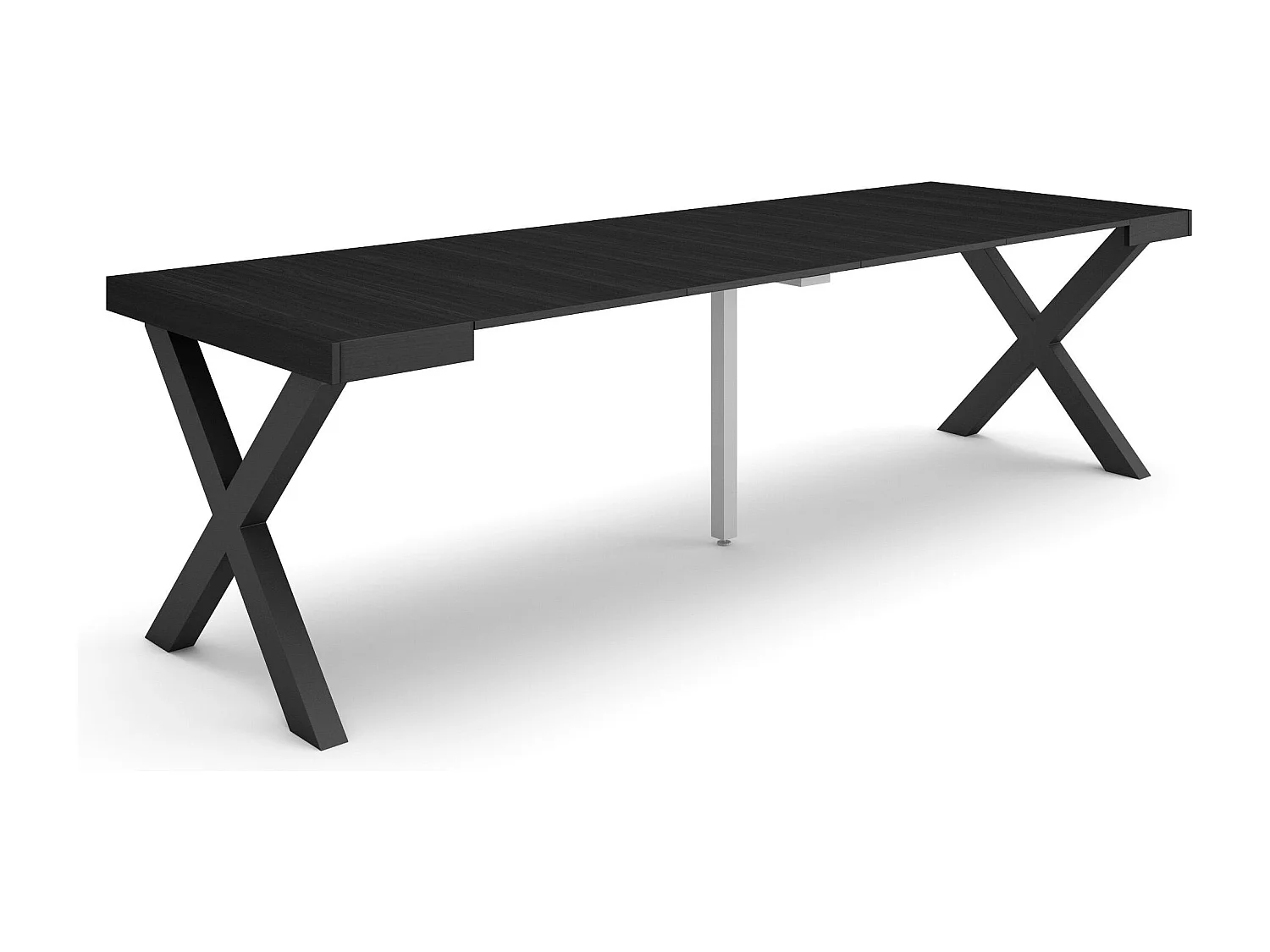 Uitschuifbare Consoletafel, 262x90x73cm, Voor 12 personen, Massief houten poten, Zwart