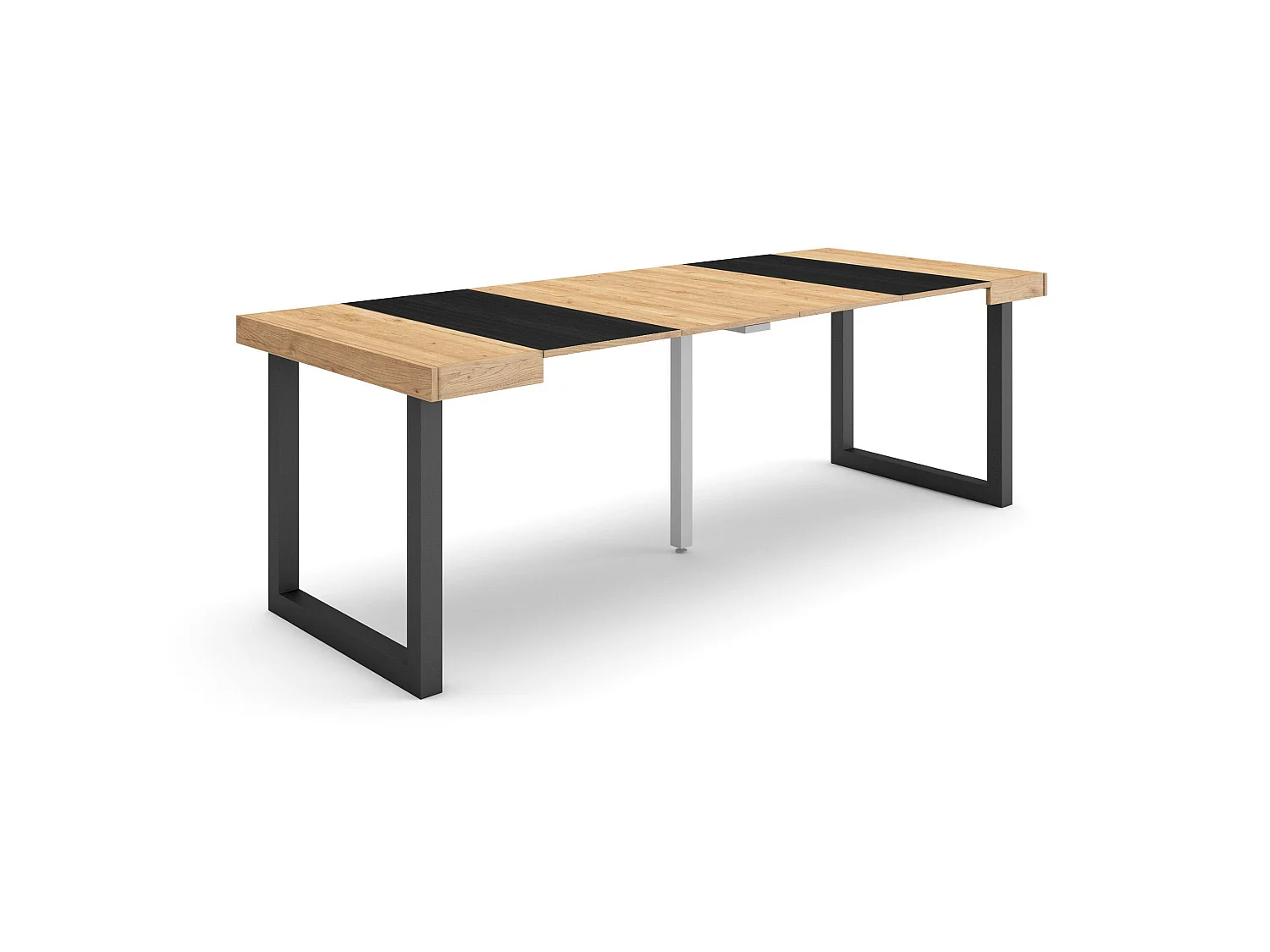 Table console extensible, 222x90x73cm, Pour 10 personnes, Pieds bois massif, Chêne