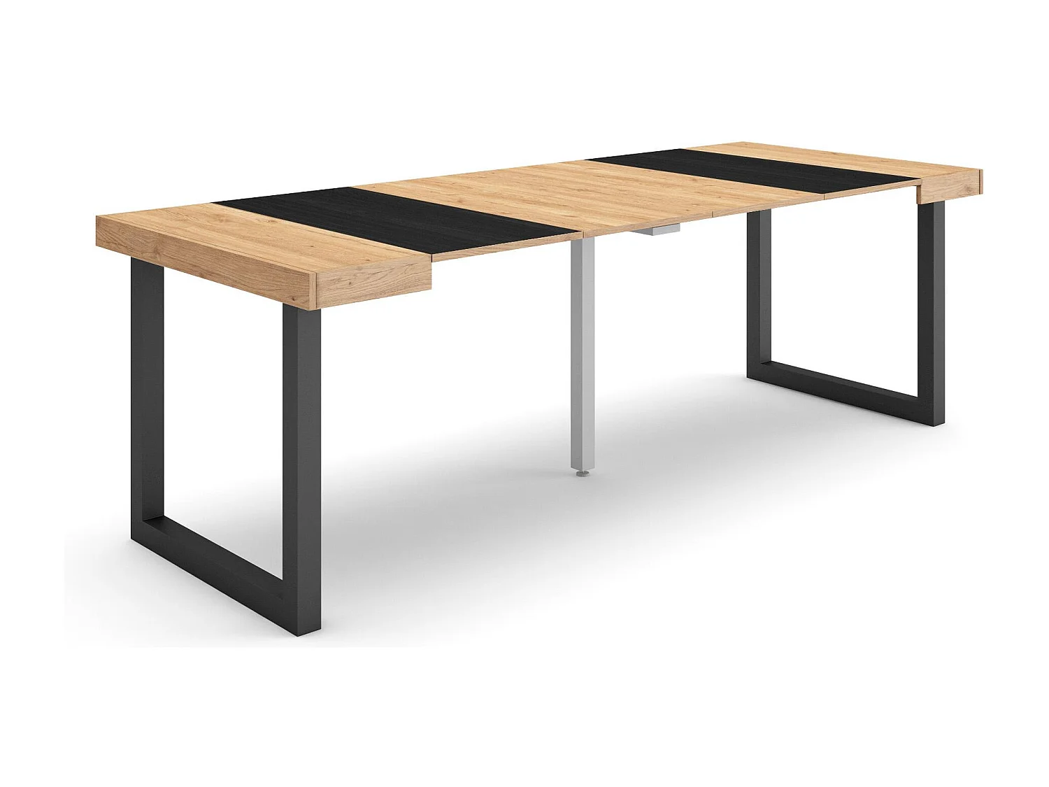 Table console extensible, 222x90x73cm, Pour 10 personnes, Pieds bois massif, Chêne