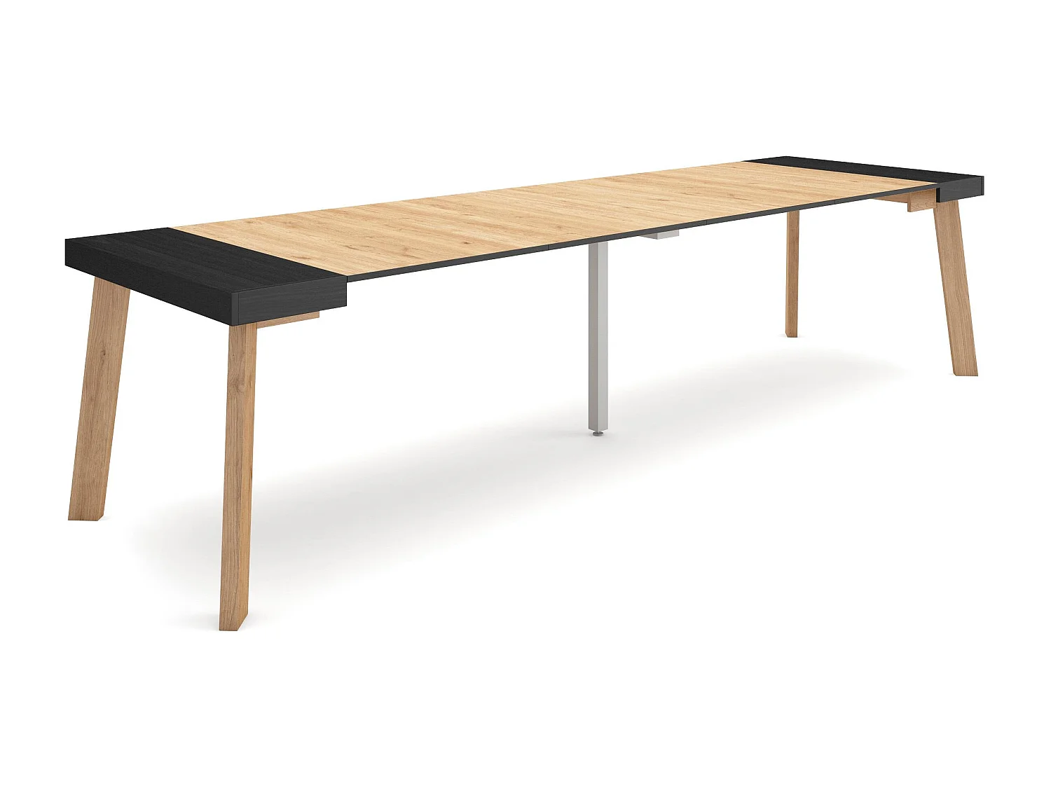 Ausziehbarertisch, 302x90x73cm, Für 14 Gäste, Hölzerne Beine, Schwarz Eiche