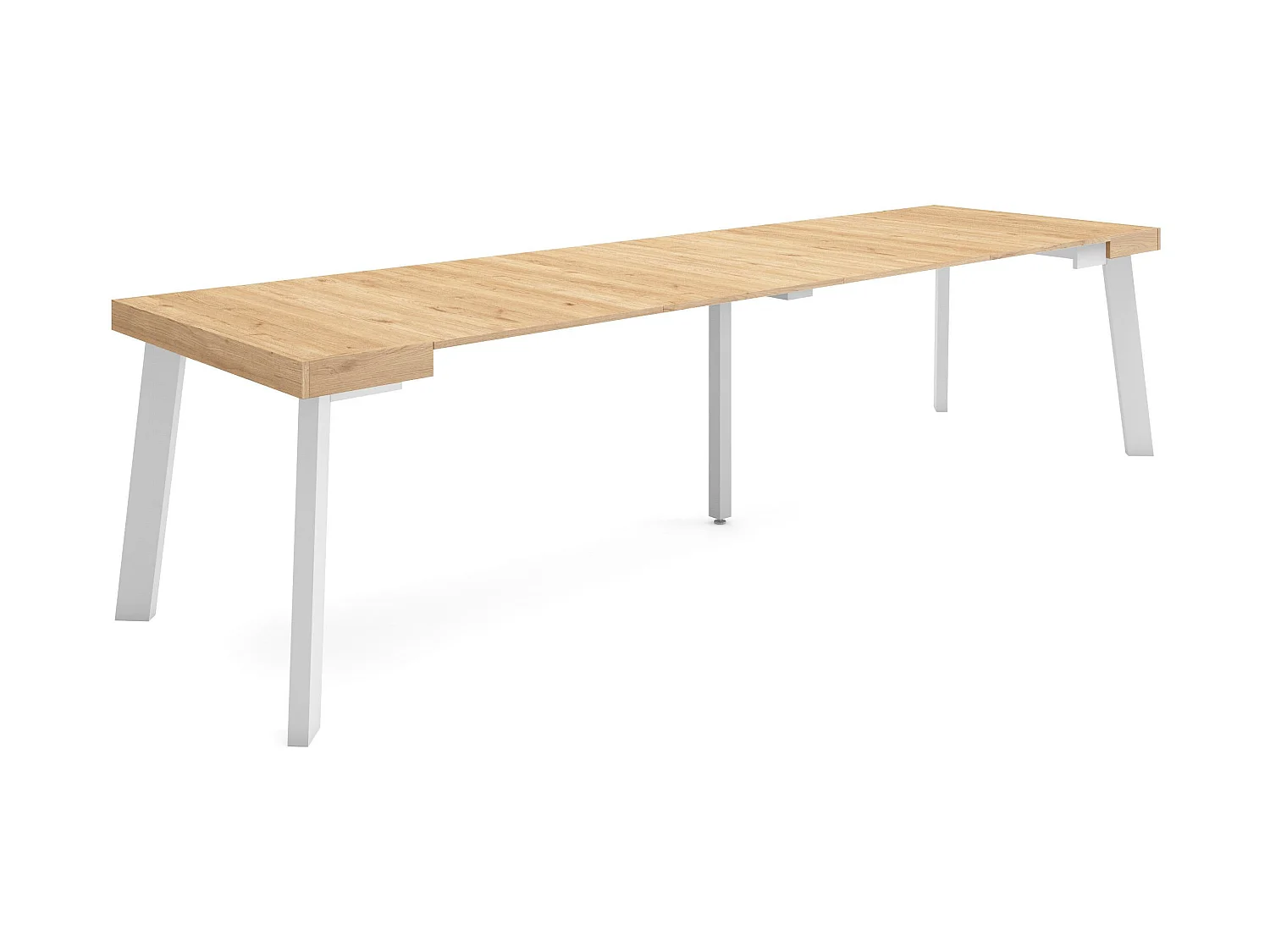 Table console extensible, 302x90x73cm, Pour 14 personnes, Pieds en bois, Chêne