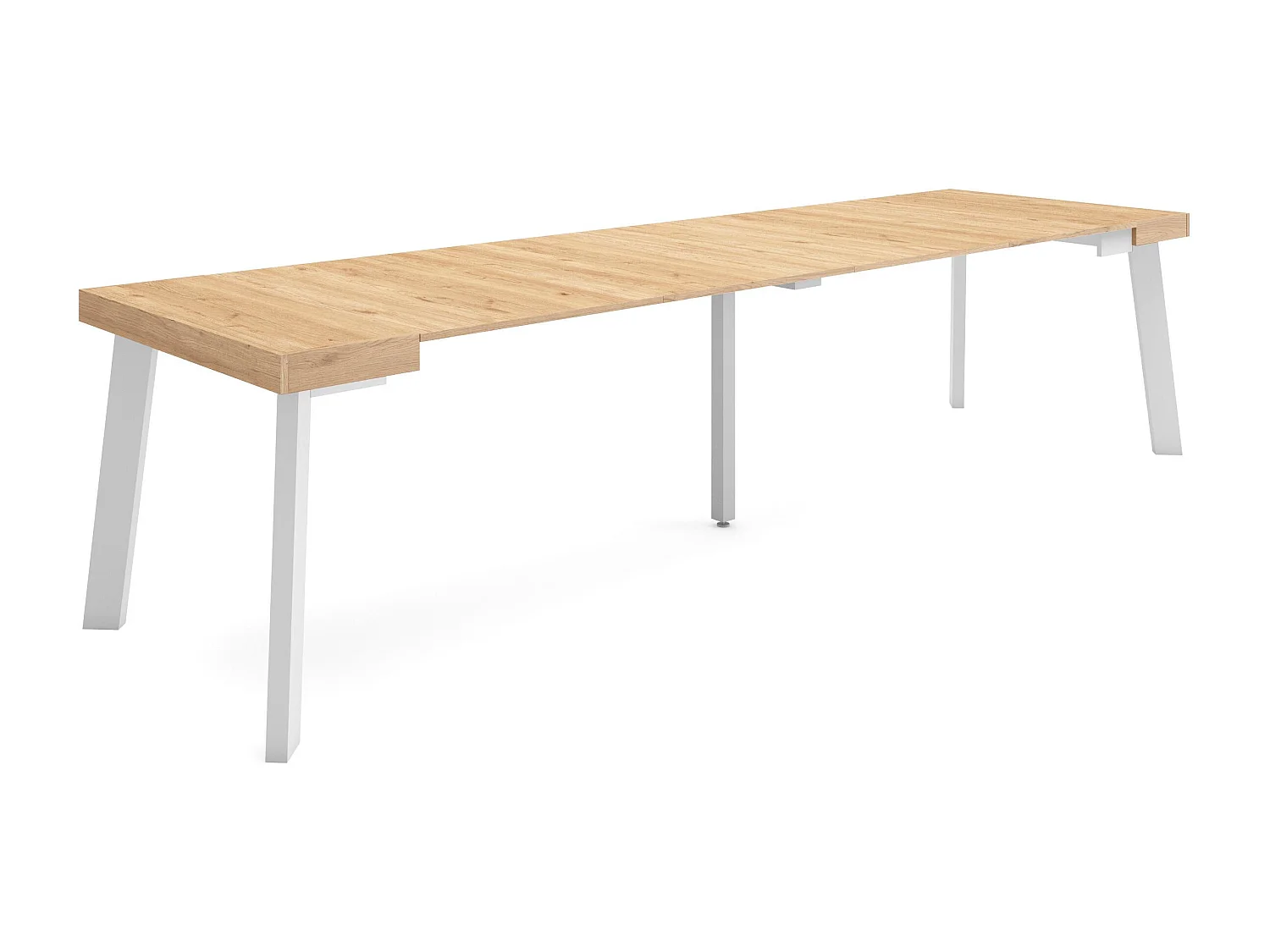 Table console extensible, 302x90x73cm, Pour 14 personnes, Pieds en bois, Chêne