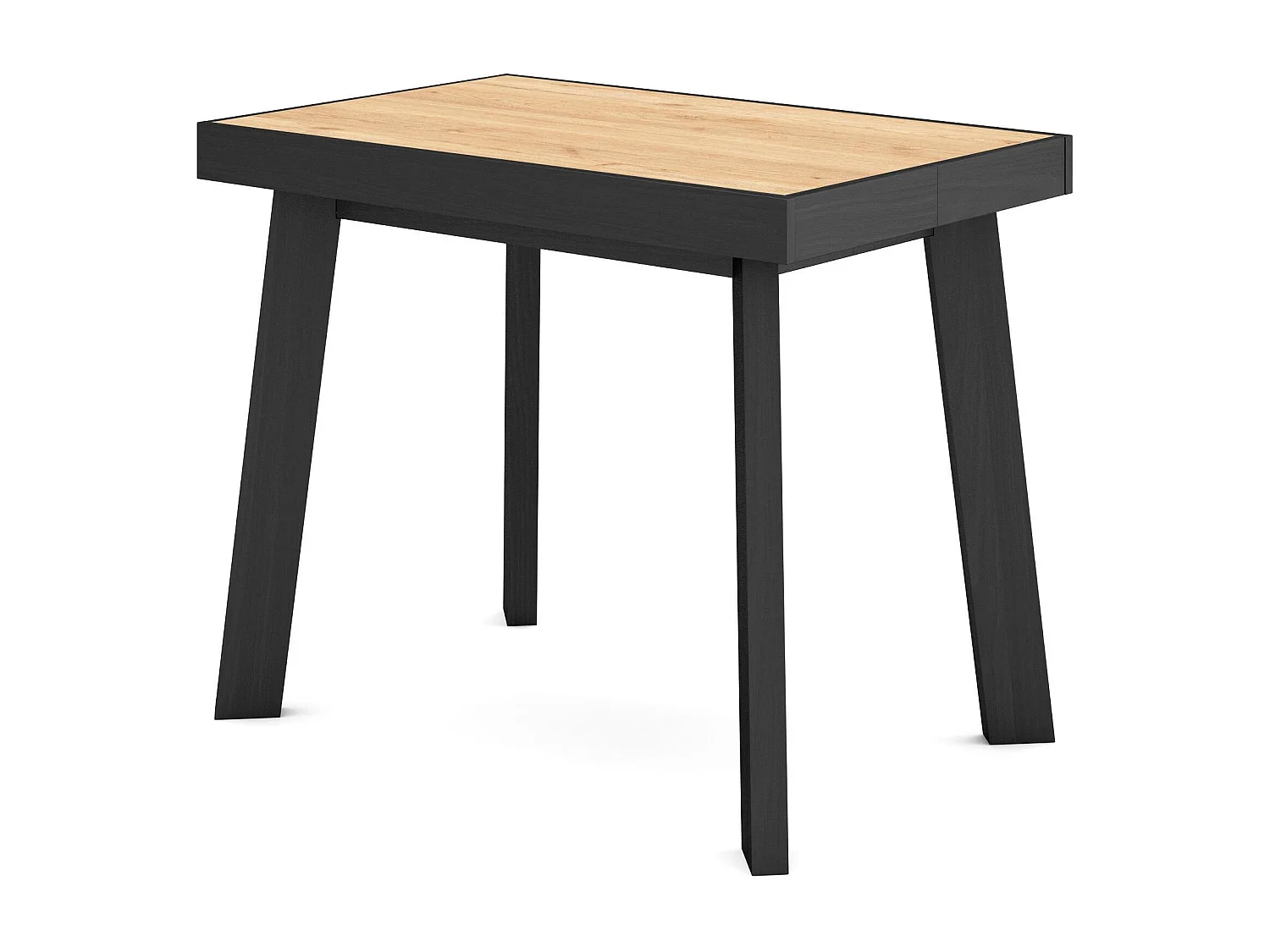 Table console extensible, 222x90x73cm, Pour 10 personnes, Pieds en bois, Chêne et noir
