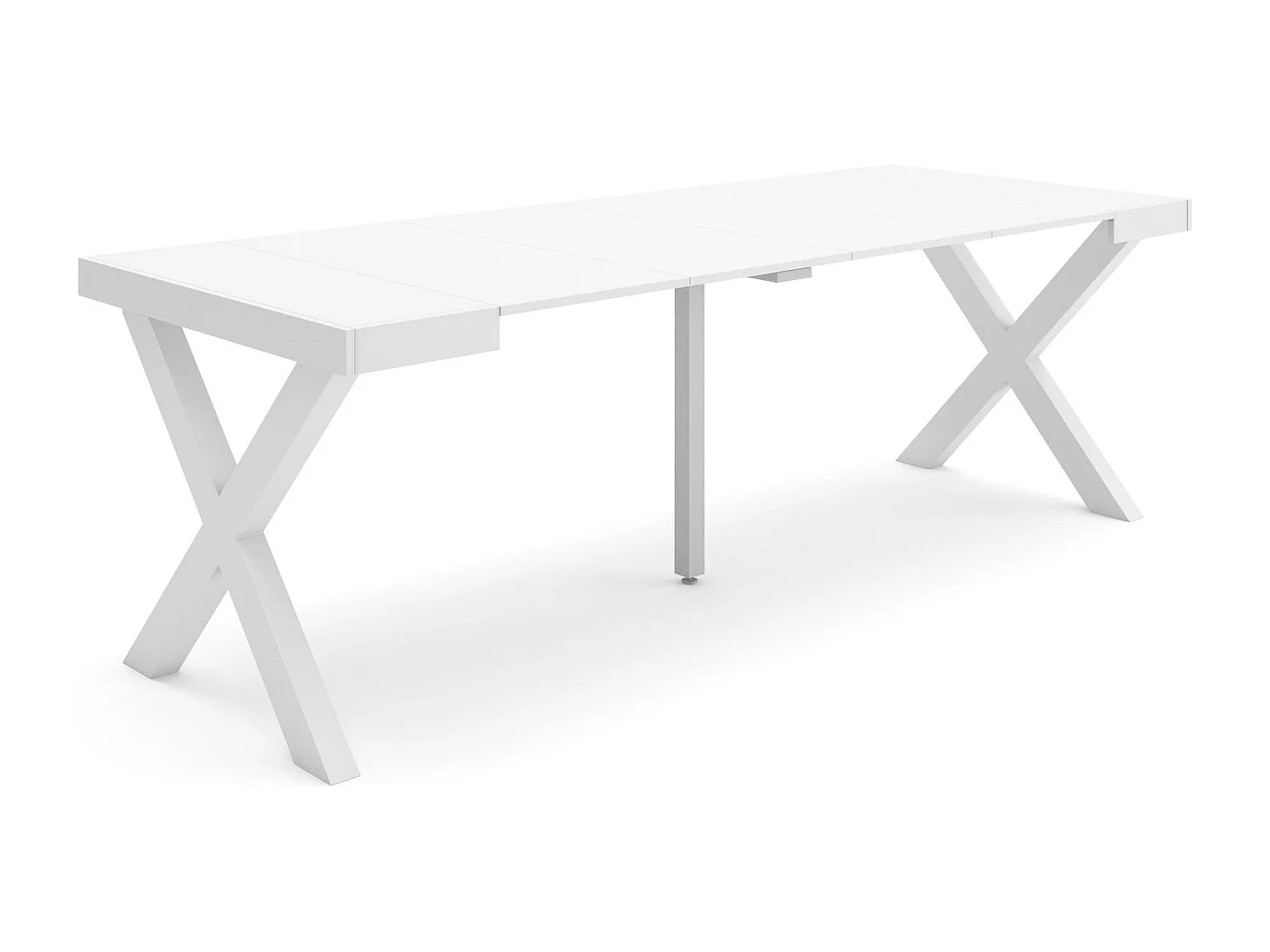 Uitschuifbare Consoletafel, 222x90x73cm, Voor 10 personen, Massief houten poten, Wit