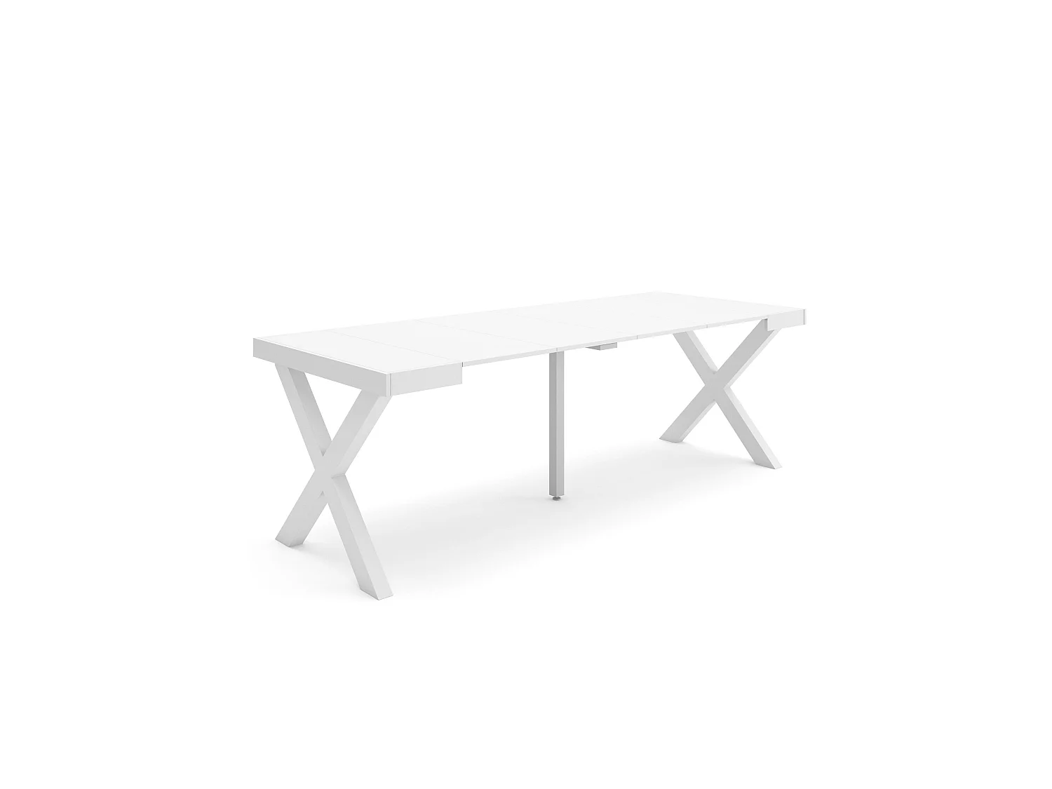 Uitschuifbare Consoletafel, 222x90x73cm, Voor 10 personen, Massief houten poten, Wit