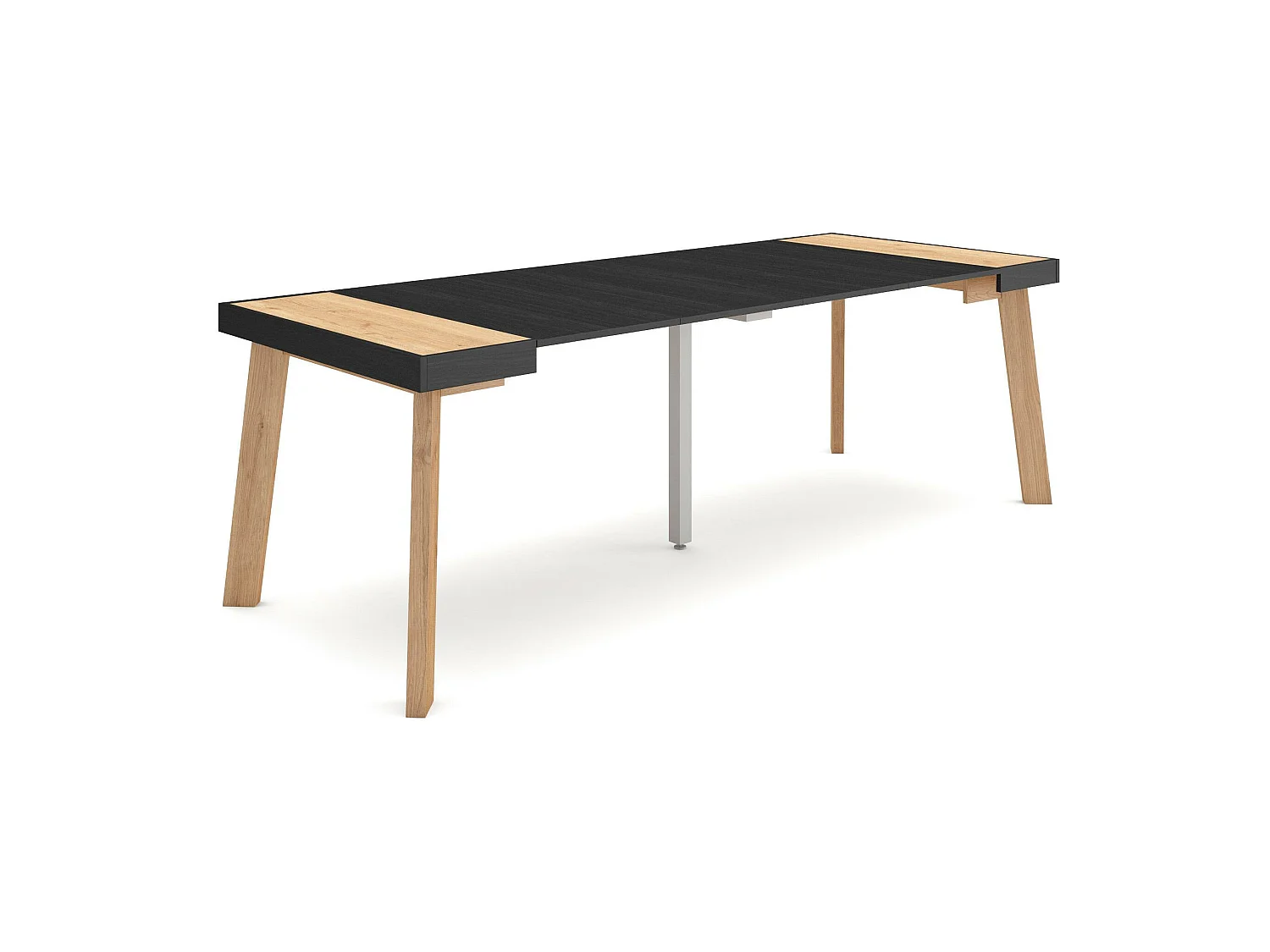 Uitschuifbare Consoletafel, 222x90x73cm, Voor 10 personen, Houten poten, Eiken/Zwart