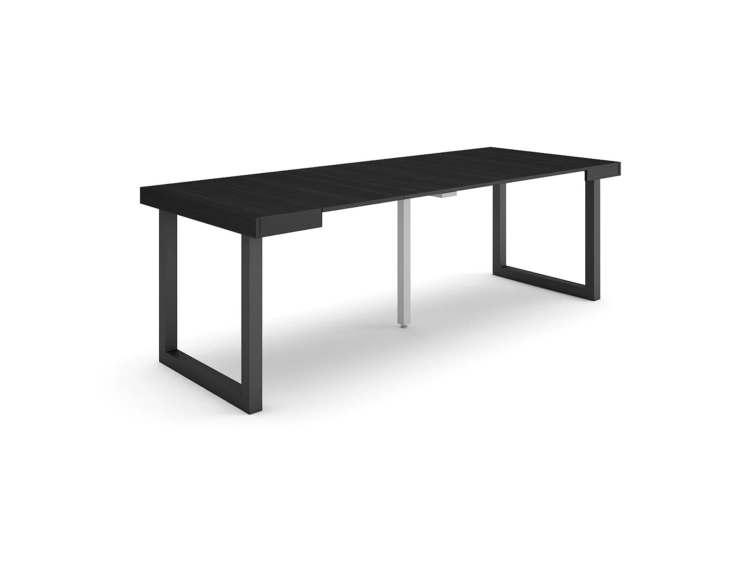 Table console extensible, 222x90x73cm, Pour 10 personnes, Pieds bois massif, Noir