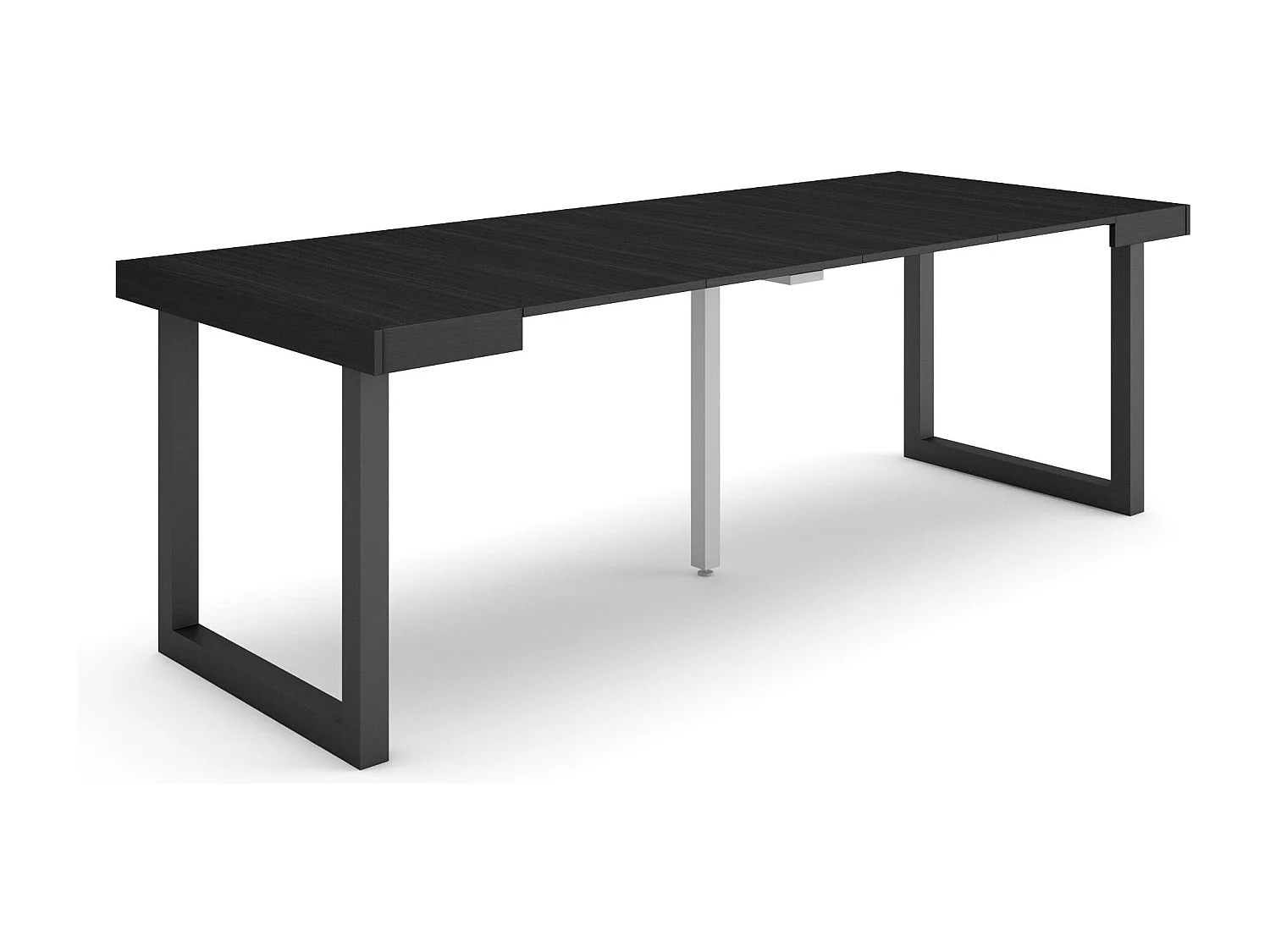 Table console extensible, 222x90x73cm, Pour 10 personnes, Pieds bois massif, Noir