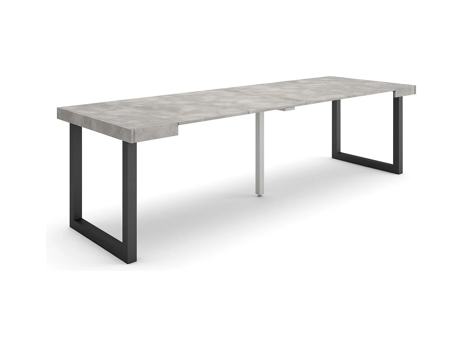 Table console extensible, 262x90x73cm, Pour 12 personnes, Pieds bois massif, Ciment