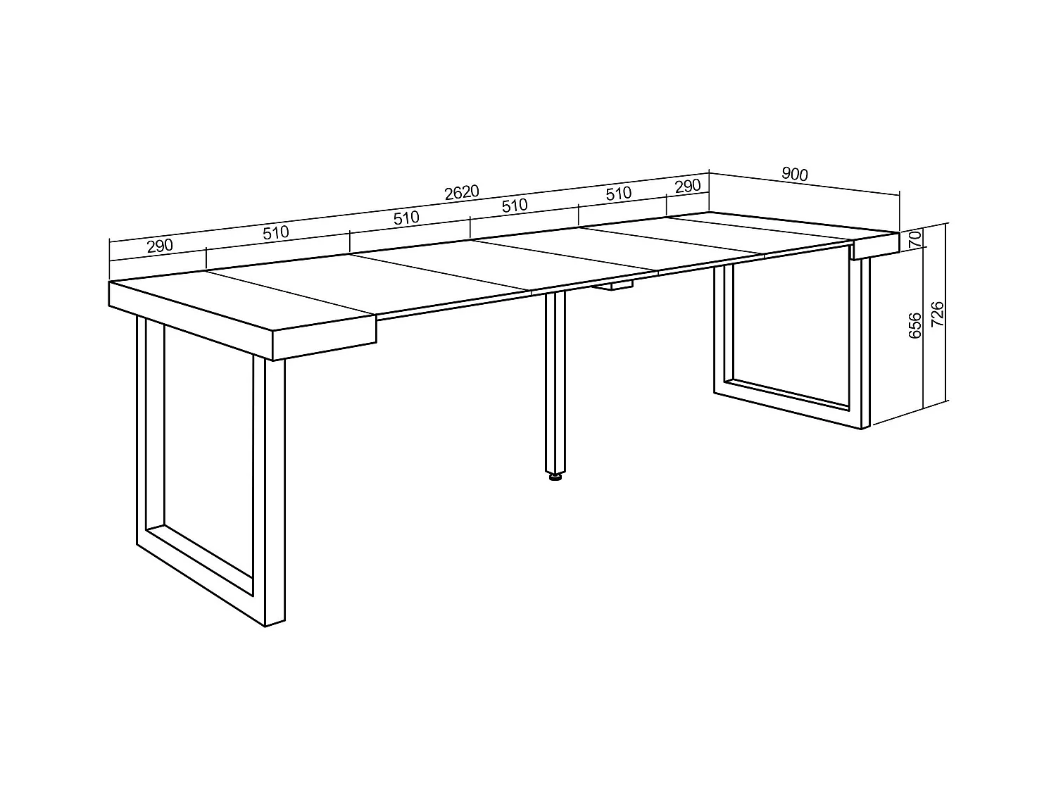 Table console extensible, 262x90x73cm, Pour 12 personnes, Pieds bois massif, Ciment