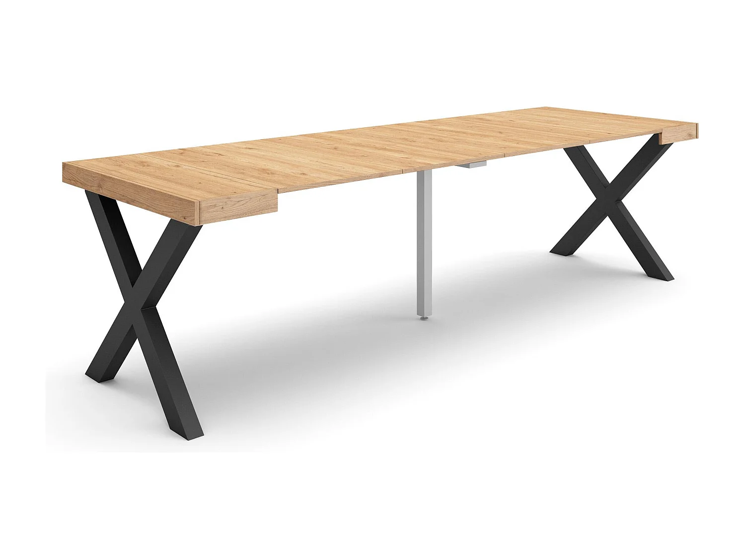 Table console extensible, 262x90x73cm, Pour 12 personnes, Pieds bois massif, Chêne
