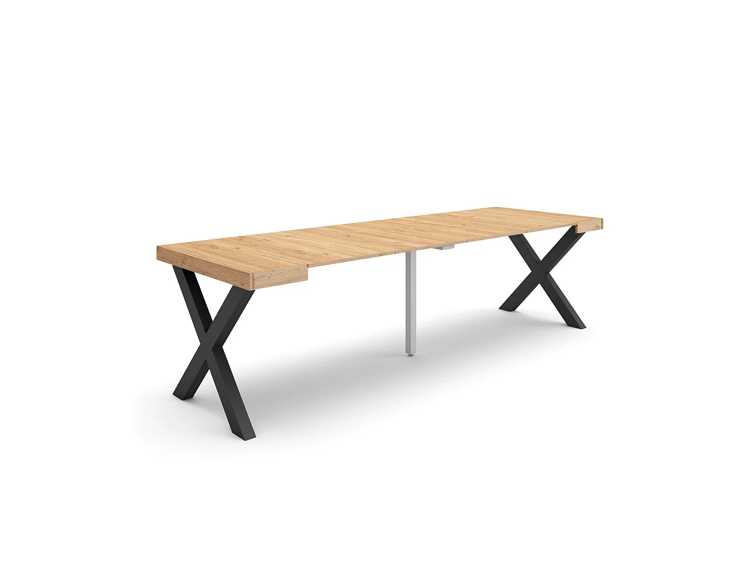 Table console extensible, 262x90x73cm, Pour 12 personnes, Pieds bois massif, Chêne