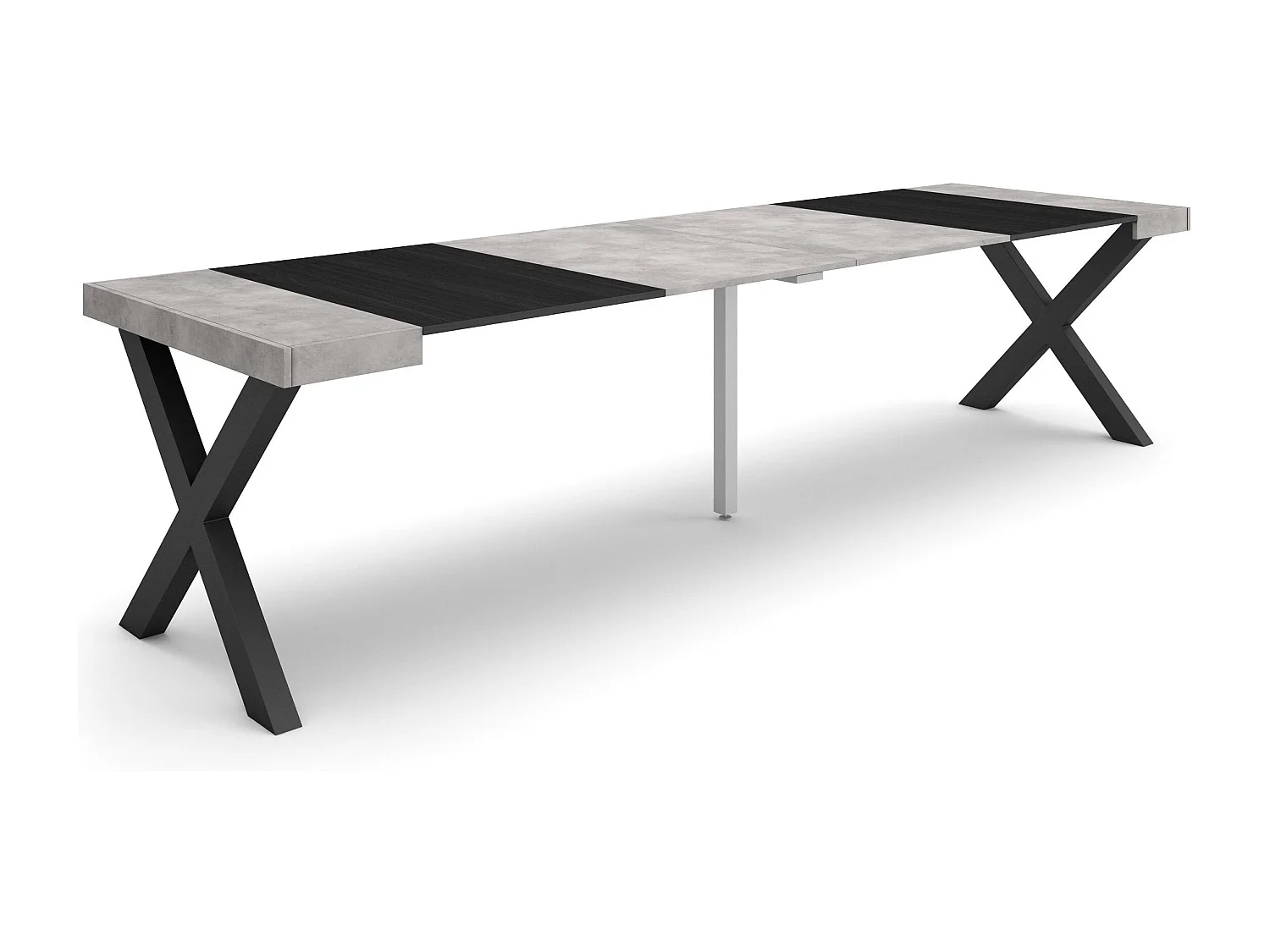 Table console extensible, 302x90x73cm, Pour 14 personnes, Pieds bois massif, Ciment