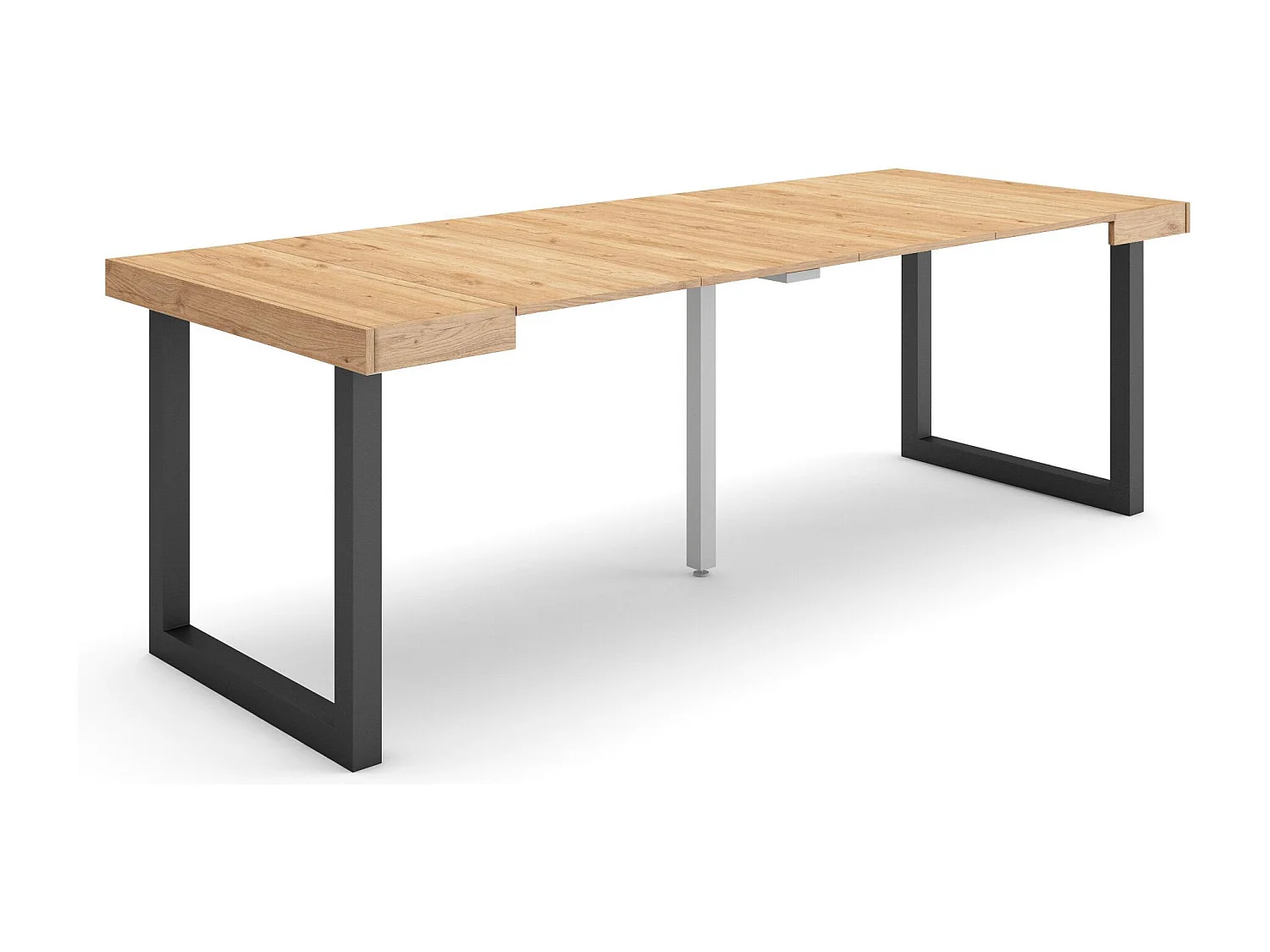 Uitschuifbare Consoletafel, 222x90x73cm, Voor 10 personen, Massief houten poten, Eiken