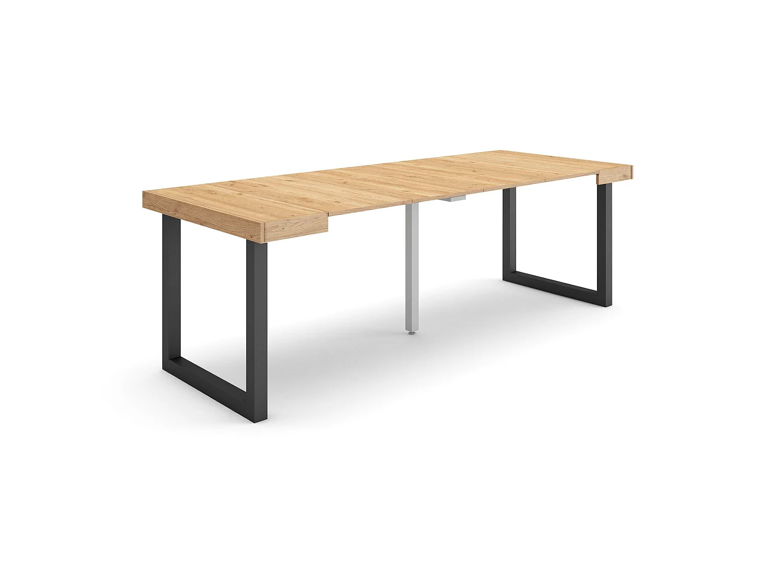 Table console extensible, 222x90x73cm, Pour 10 personnes, Pieds bois massif, Chêne
