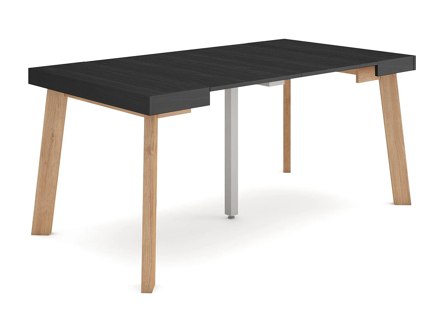 Uitschuifbare Consoletafel, 160x90x73cm, Voor 8 personen, Houten poten, Zwart