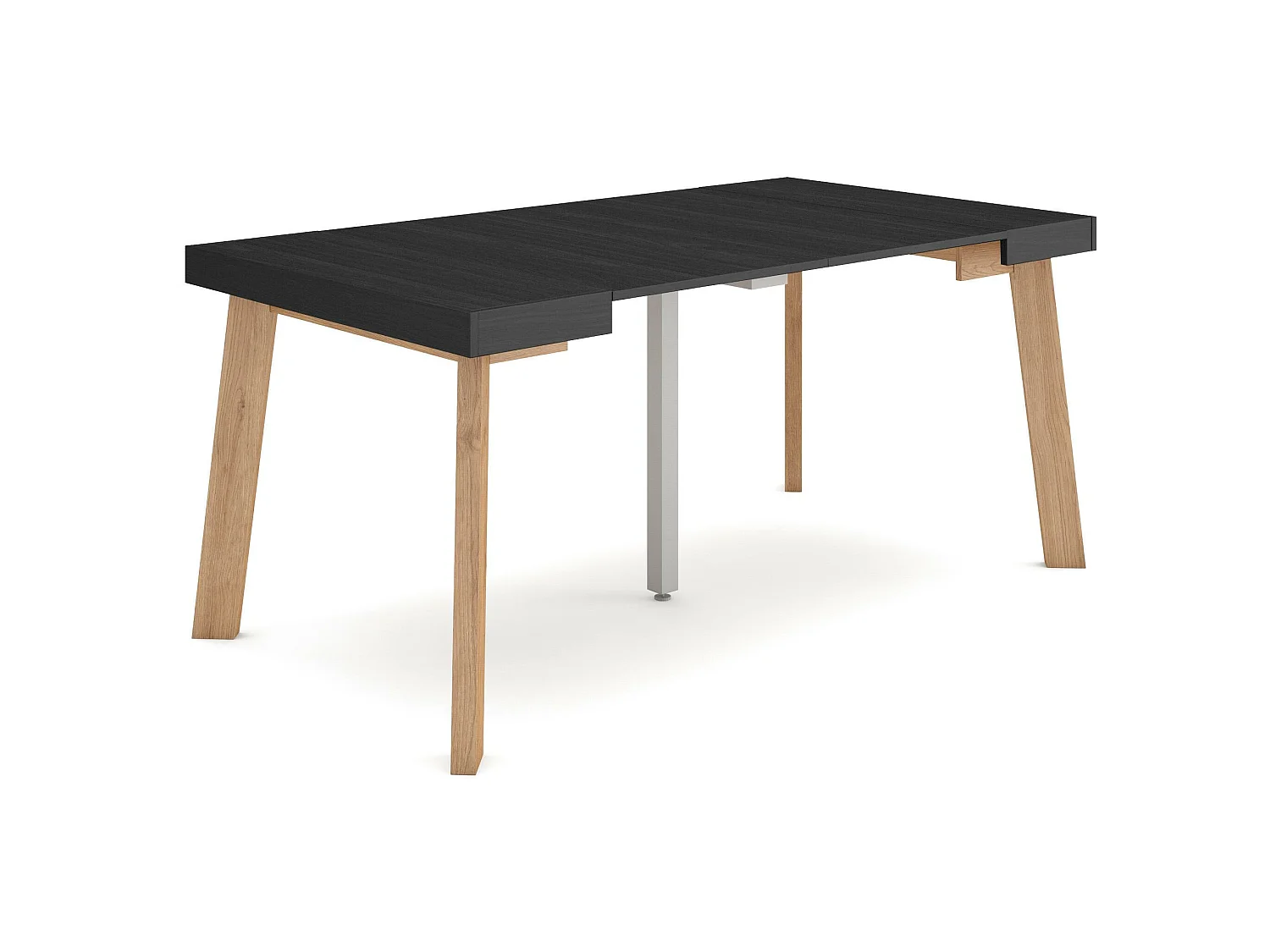Table console extensible, 160x90x73cm, Pour 8 personnes, Pieds en bois, Noir