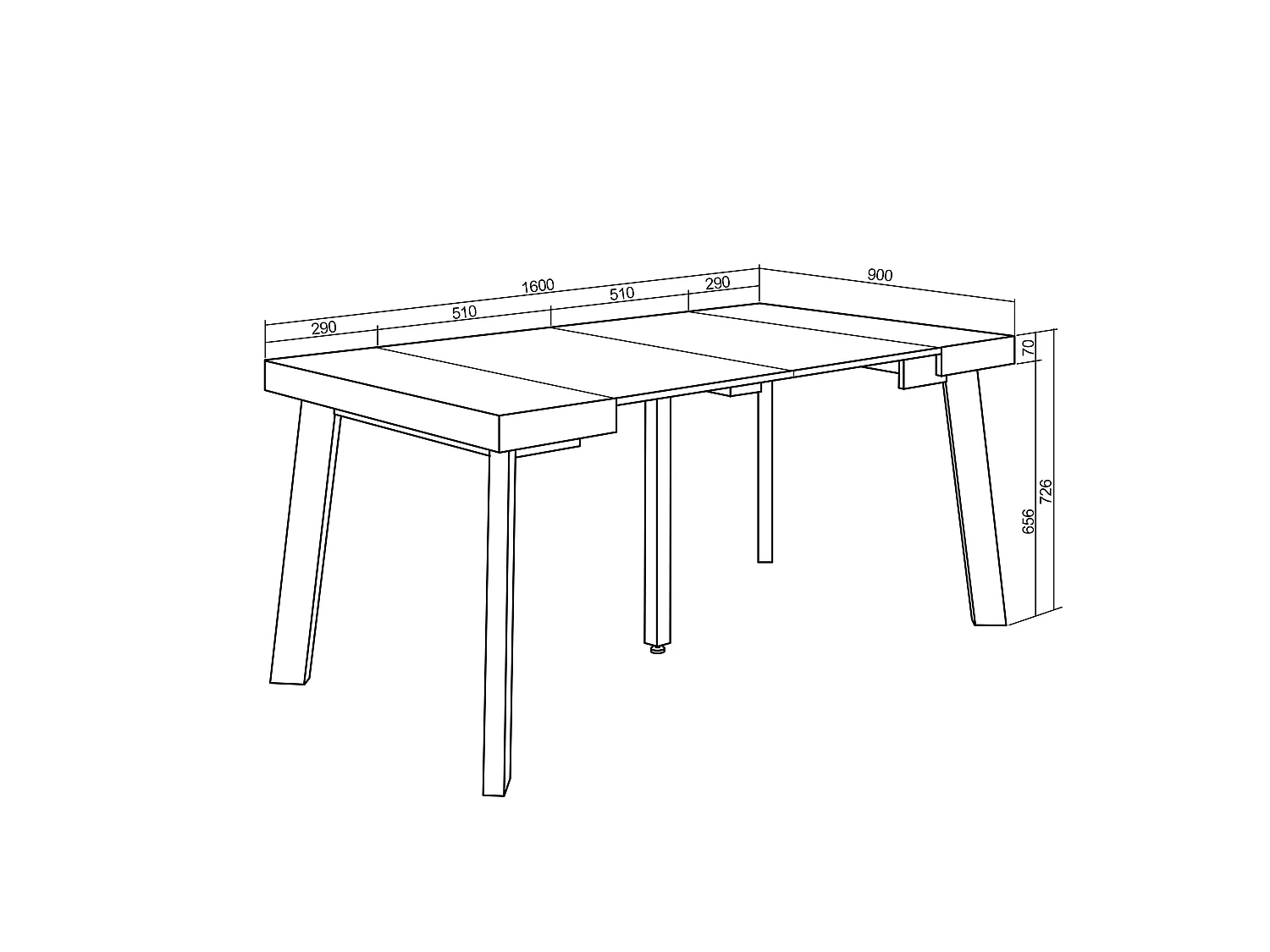 Uitschuifbare Consoletafel, 160x90x73cm, Voor 8 personen, Houten poten, Zwart