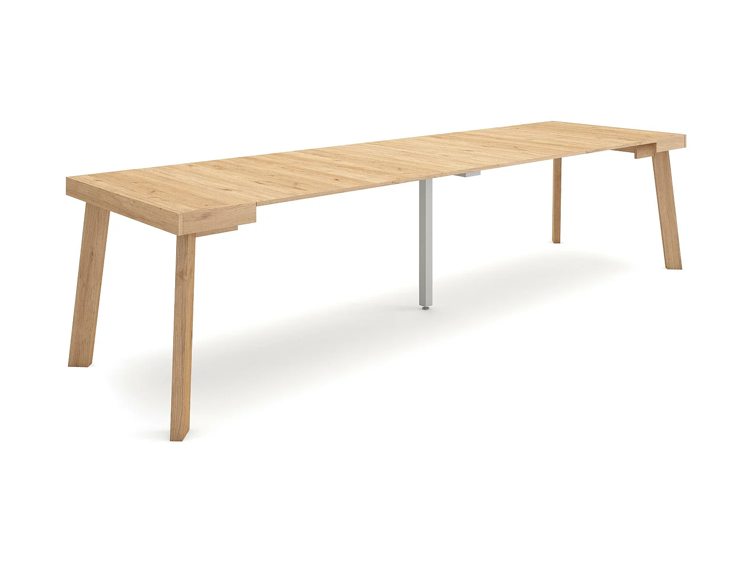 Table console extensible, 302x90x73cm, Pour 14 personnes, Pieds en bois, Chêne