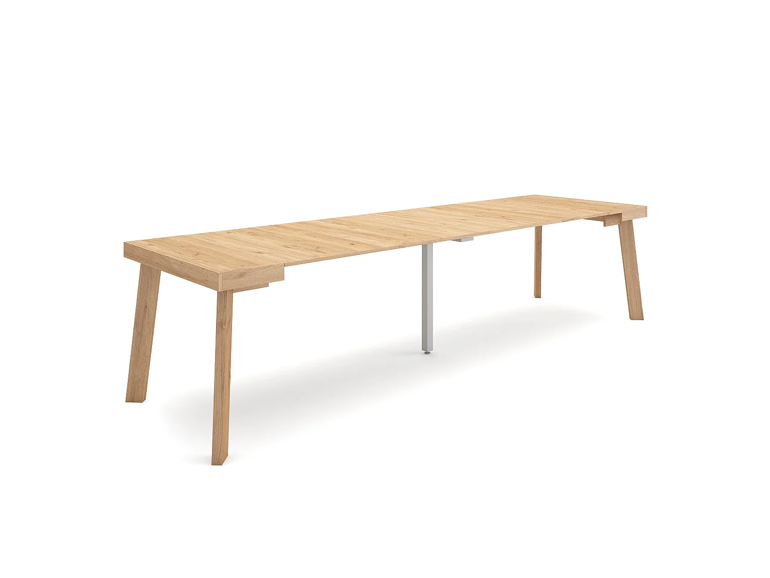 Table console extensible, 302x90x73cm, Pour 14 personnes, Pieds en bois, Chêne