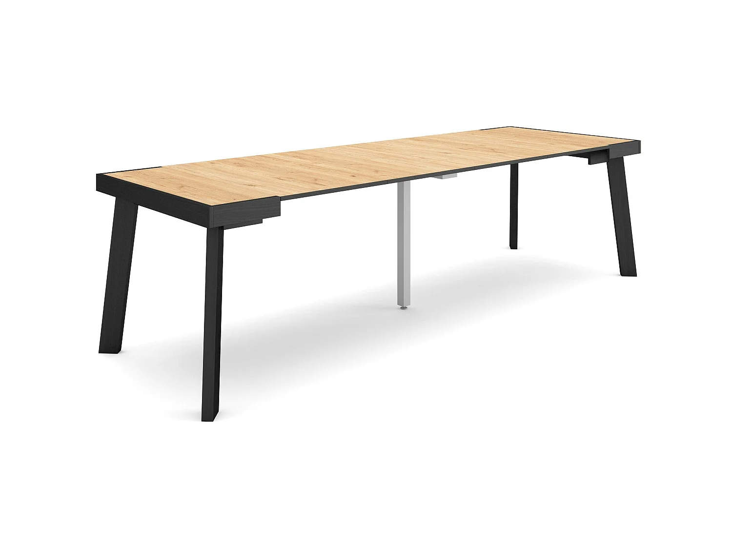 Table console extensible, 262x90x73cm, Pour 12 personnes, Pieds en bois, Chêne