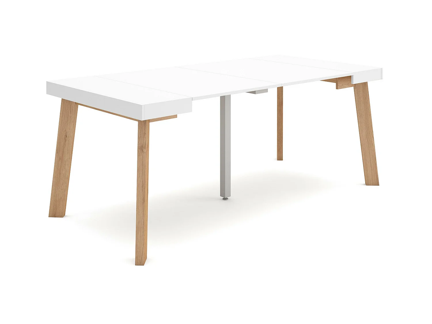 Table console extensible, 180x90x73cm, Pour 8 personnes, Pieds en bois, Blanc