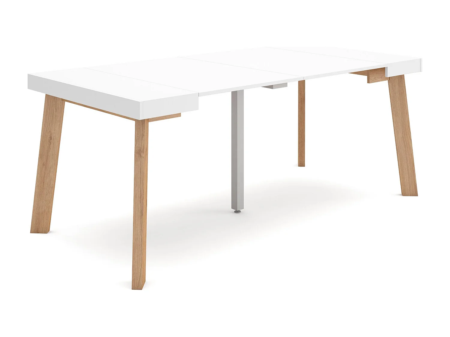 Table console extensible, 180x90x73cm, Pour 8 personnes, Pieds en bois, Blanc