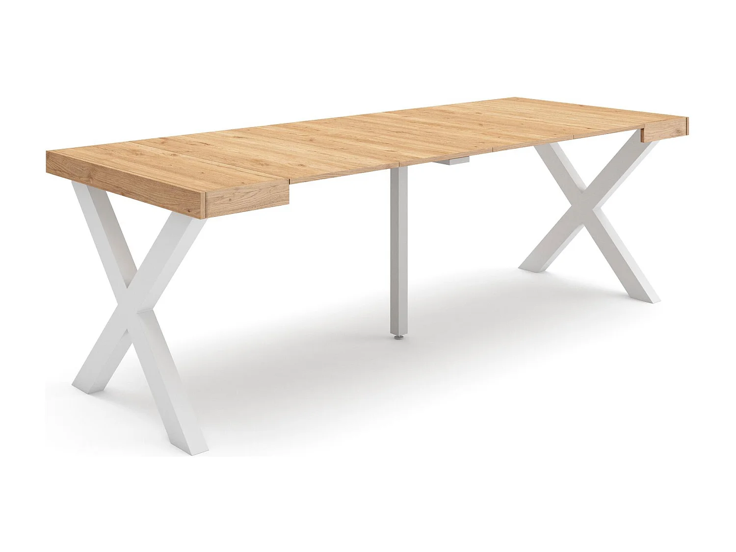 Uitschuifbare Consoletafel, 222x90x73cm, Voor 10 personen, Massief houten poten, Eiken