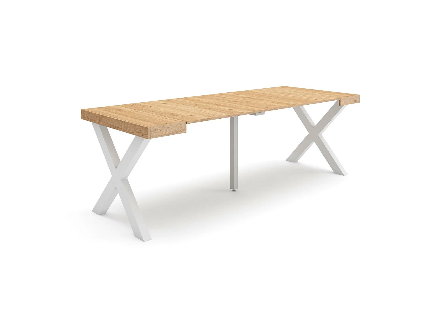 Table console extensible, 222x90x73cm, Pour 10 personnes, Pieds bois massif, Chêne
