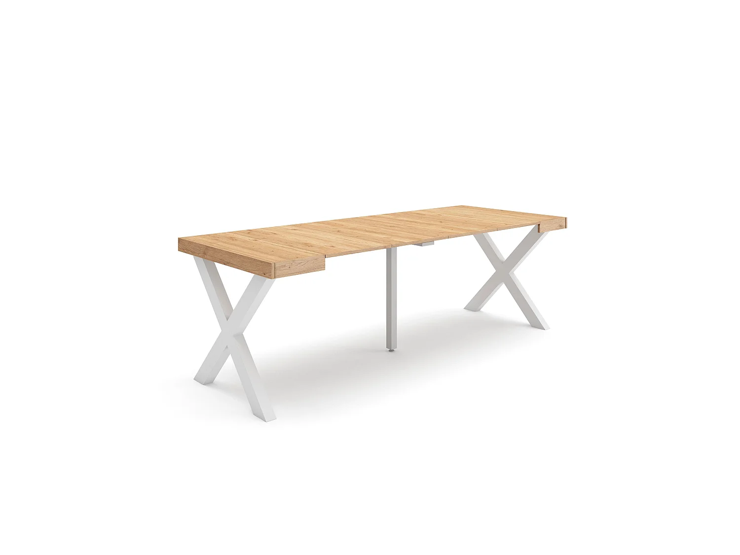 Uitschuifbare Consoletafel, 222x90x73cm, Voor 10 personen, Massief houten poten, Eiken