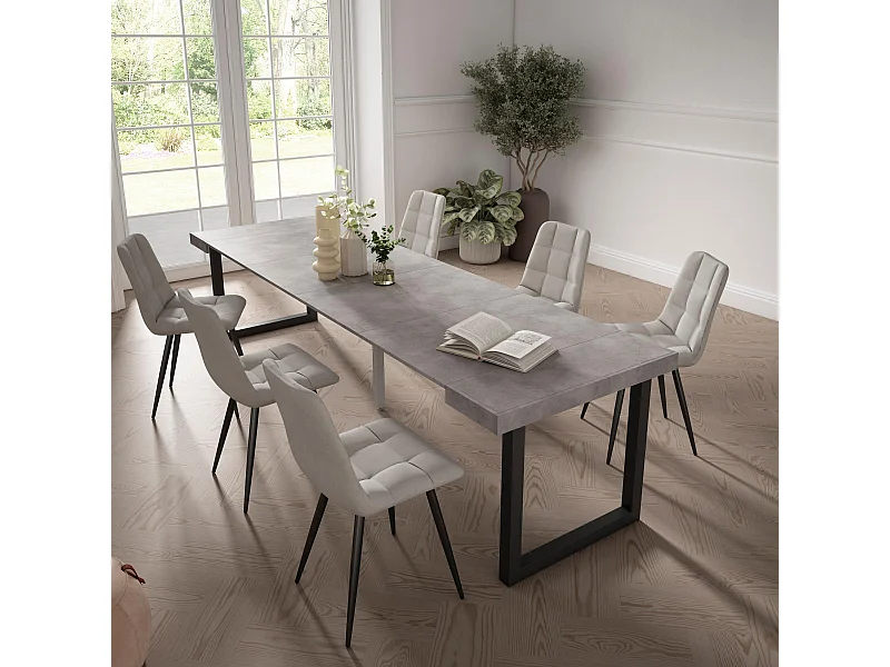 Ausziehbarertisch, 302x90x73cm, Für 14 Gäste, Massivholz Beine, Zement