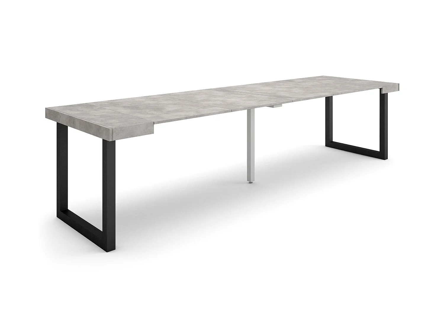 Uitschuifbare Consoletafel, 302x90x73cm, Voor 14 personen, Massief houten poten, Cement