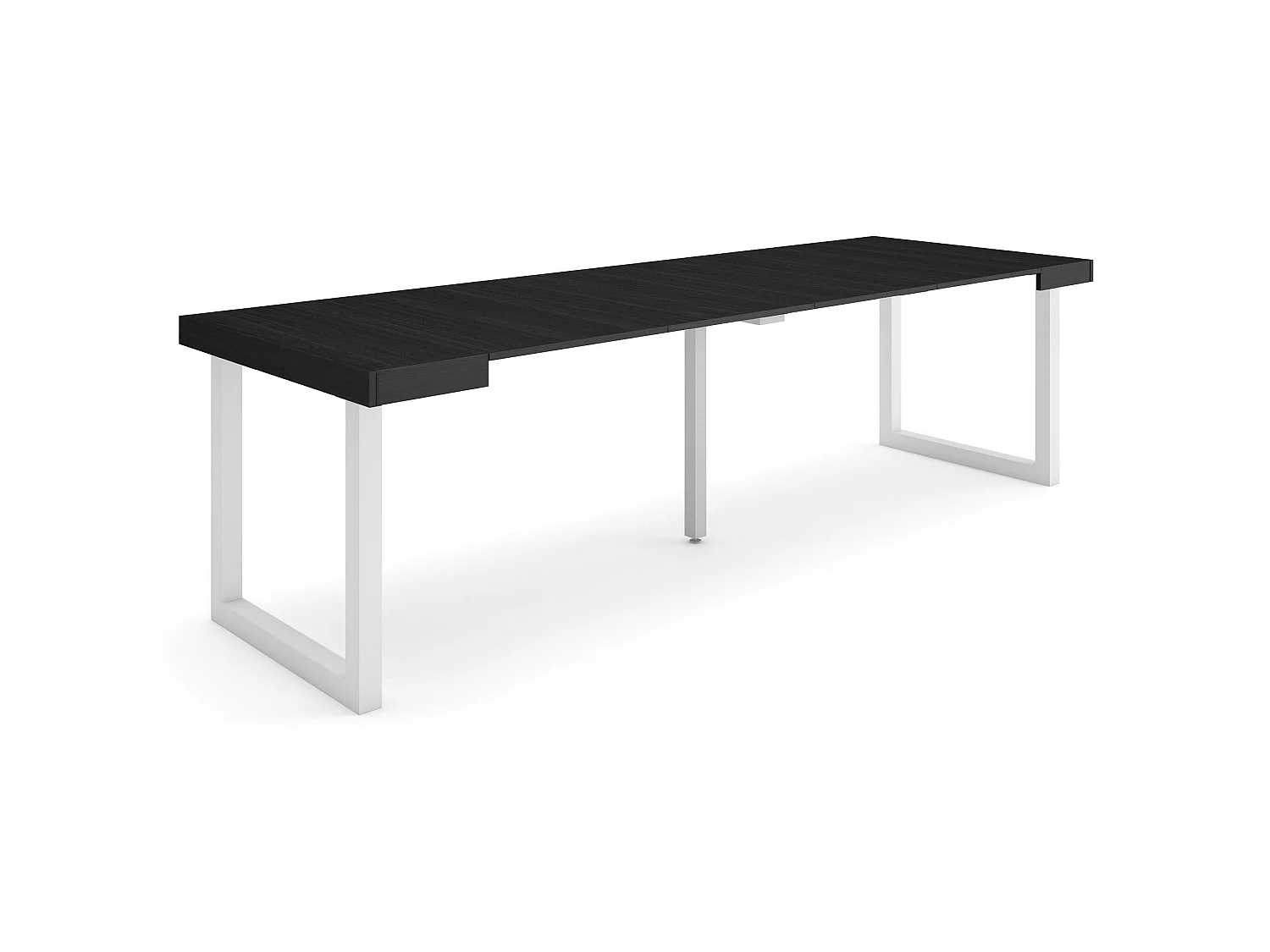 Table console extensible, 262x90x73cm, Pour 12 personnes, Pieds bois massif, Noir
